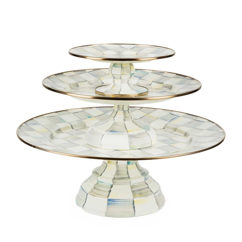 Luxury Dining Sterling Check Enamel Pedestal Platter - Small