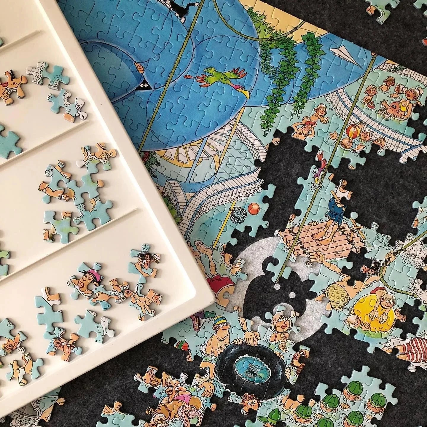 Rotating Puzzle Board with Drawers and Cover,Tilt&Lazy Susan